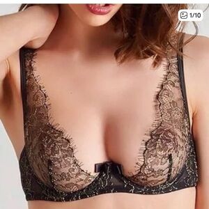 Maison Close black and gold lace bra balconette sz 32C